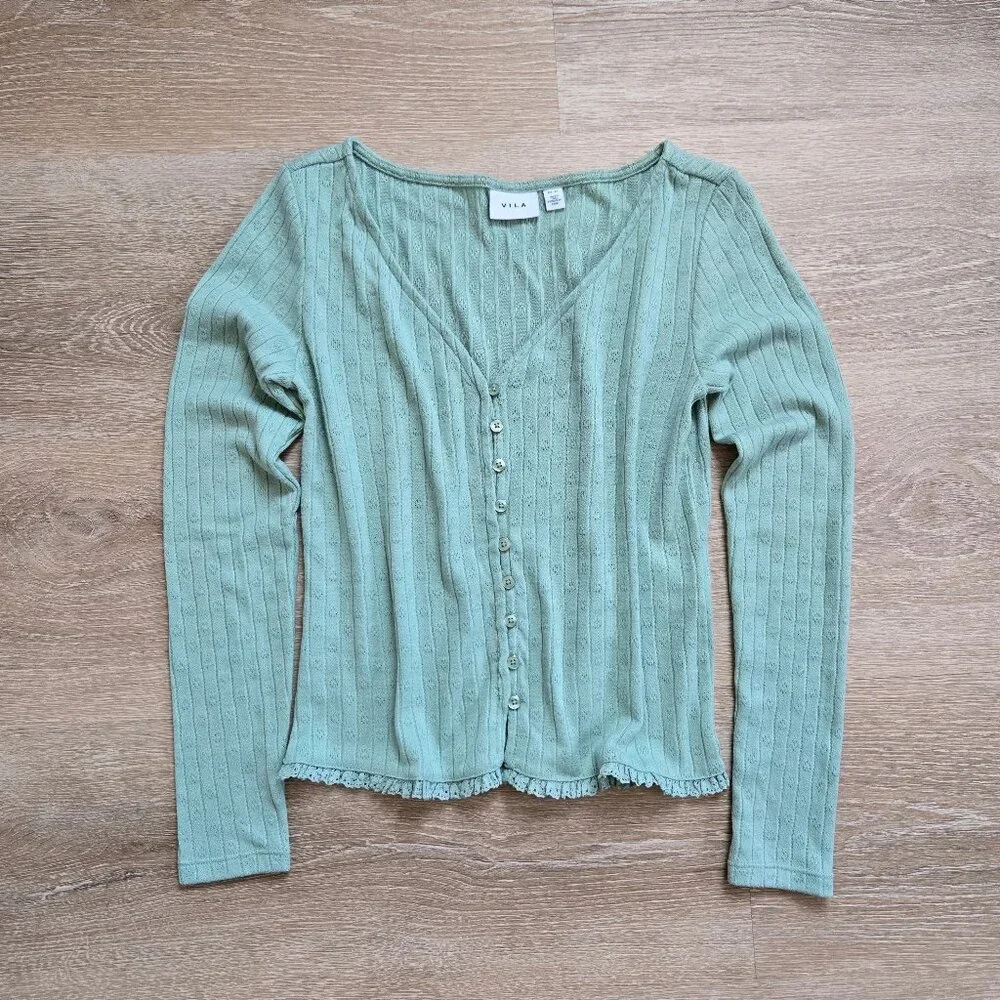 Vila Visima Button-Up Knit Cardigan Light Green Size XS Amsterdam, Europe. NWOT